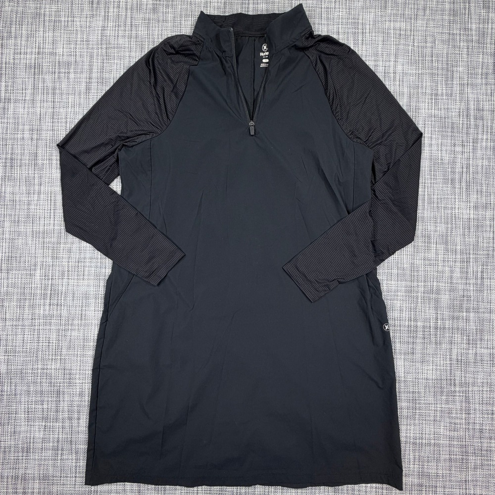 Hurley Women Active Shift Dress Large Black Quarter Zip Long Sleeve Polyester
